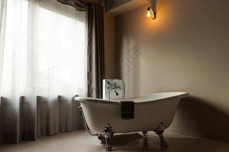 优雅卧室的时尚浴缸图片