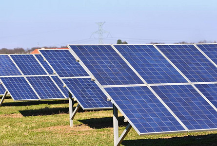 在一个领域的太阳能电池板太阳能发电厂自然和生态绿色技术的工图片