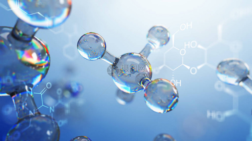 3d分子模型说明具有分子化学方程式的科学背图片