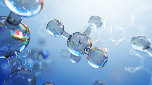 3d分子模型说明具有分子化学方程式的科学背背景图片