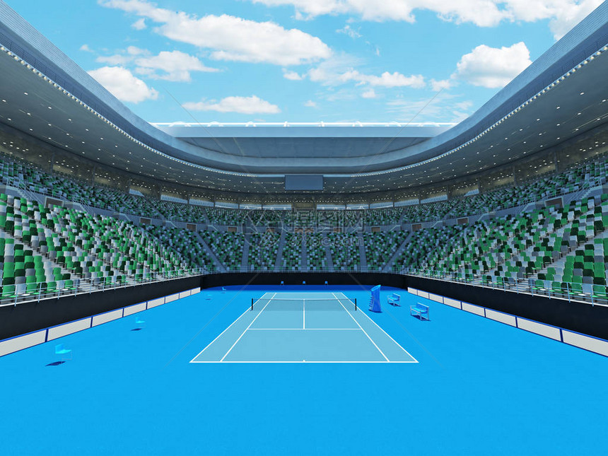 美丽的现代网球硬地大满贯类似体育场的3D渲染图片