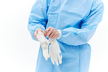 医用绷带防疫志愿者戴手套特写背景