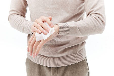 预防新冠肺炎使用酒精湿巾擦手消毒背景