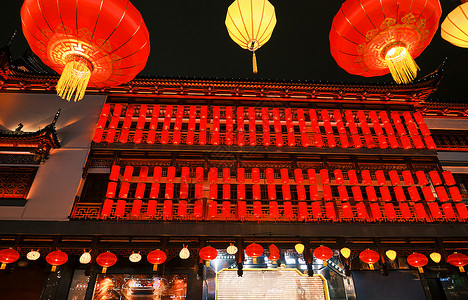 新年上海豫园元宵灯会夜景灯笼背景图片