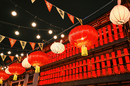 红色兔年元宵节新年上海豫园元宵灯会夜景灯笼背景
