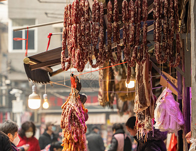 武汉天兴街新年年货腊肠背景图片