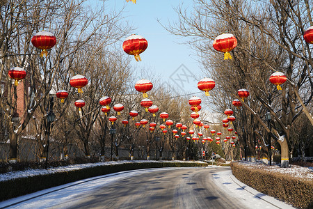 被雪装饰建筑别墅区雪景背景