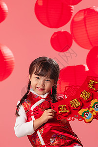喜迎春节漂亮的小女孩喜迎新年背景