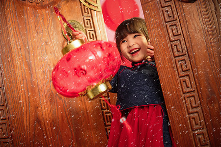 气球选择2013可爱的小女孩手提红灯笼庆祝新年背景