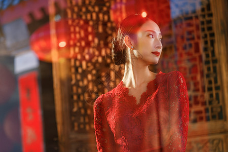 灯笼素材透明过新年的漂亮女人背景