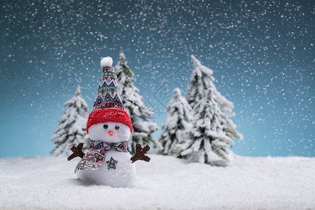 雪中的雪人圣诞蓝色天空雪地高清图片