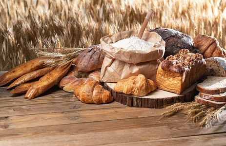 面包和麦子健康食物黑面包高清图片