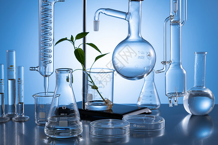 植物化学物质实验室里的玻璃器皿背景