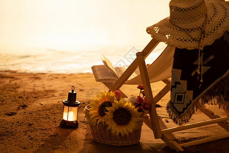 沙滩静物日光躺椅高清图片