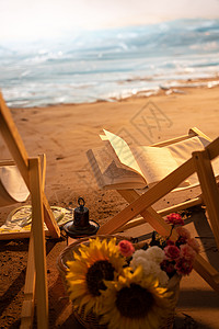 沙滩躺椅插花活动高清图片
