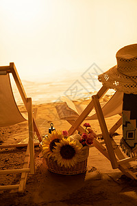 褐色帽子沙滩躺椅背景