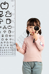 家庭生活图标可爱的小女孩检查视力背景