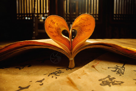 爱心免抠素材古书打开成爱心形状背景