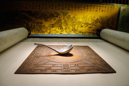 古代画卷传统指南针司南背景