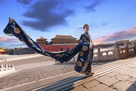 漂浮台阶故宫古装美女背景