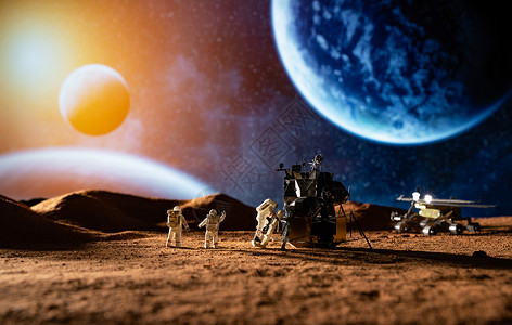 科技任务宇航员建立空间站背景
