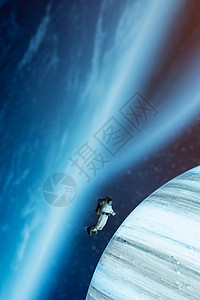 蓝色航天背景宇航员遨游外太空背景