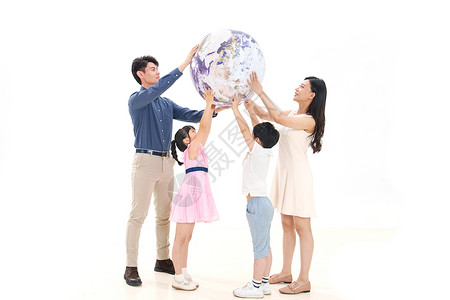 保护地球的孩子幸福家庭手托地球背景
