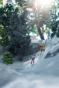 冬天滑雪雪人创意微观滑雪背景