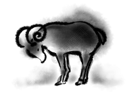 中国名画水墨画羊背景