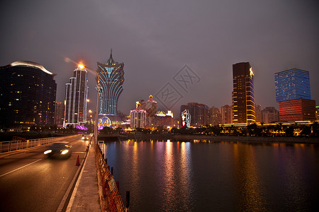 澳门标志澳门城市建筑夜景背景