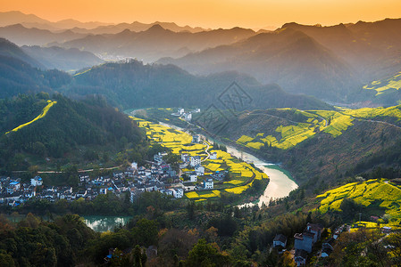 房屋田地安徽省黄山市歙县石潭村风光背景