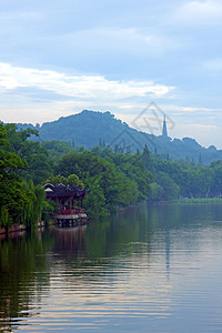 一个河流公园浙江省杭州西湖保叔塔背景