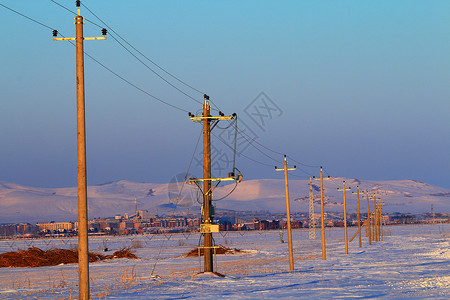 缆车标志内蒙古额尔古纳市乡村雪景背景
