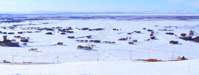 东北民居内蒙古呼伦贝尔草原雪景背景
