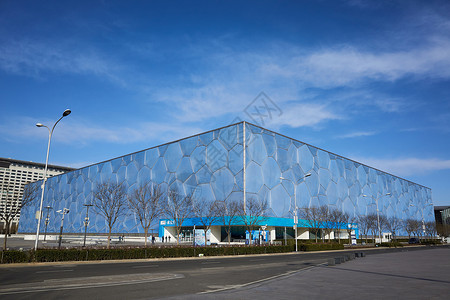 奥运标志北京游泳中心水立方背景