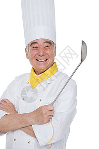 老年厨师拿着长柄勺图片