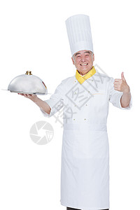 一个厨师拿着餐具图片