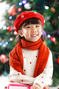 可爱的小女孩过圣诞背景图片