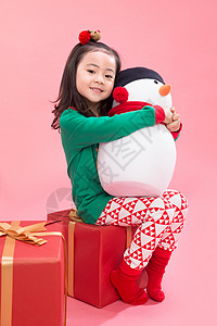 圣诞节企鹅快乐可爱的小女孩背景