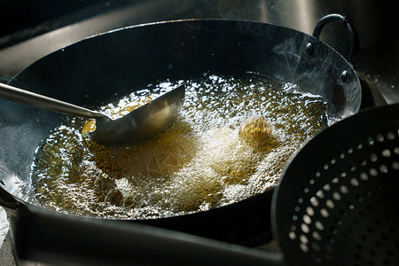 鱼勺烹饪菜肴热油炸鱼背景