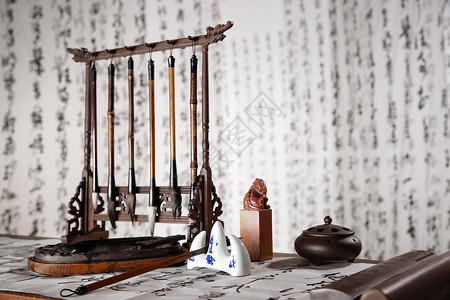 中国印中国文化书法展示和文房四宝背景