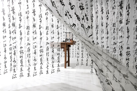 中国古典家具书法展示和文房四宝背景