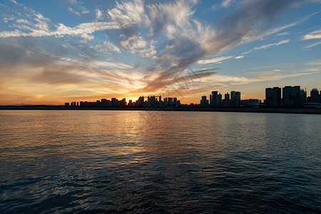 秦皇岛码头海景夕阳背景