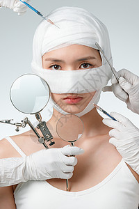 注射隆鼻做整形手术的青年女人背景