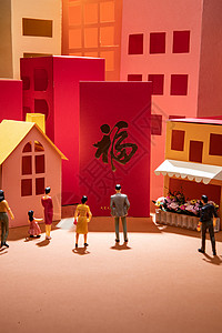 建筑手工模型创意城市和人物模型背景