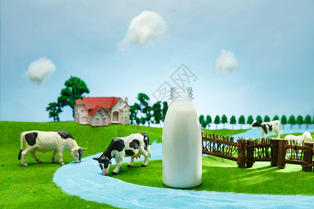牛奶牧场蓝天草地牛奶盒高清图片