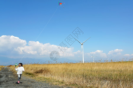 环境节能能源天空小女孩放风筝背景