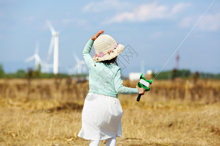 风筝线小女孩放风筝背景