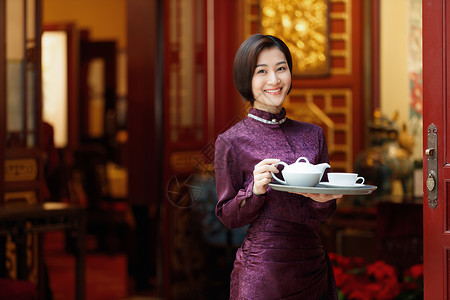 酒店服务员豪华茶台高清图片