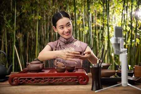 茶道培训宣传单青年女人在线直播茶艺背景